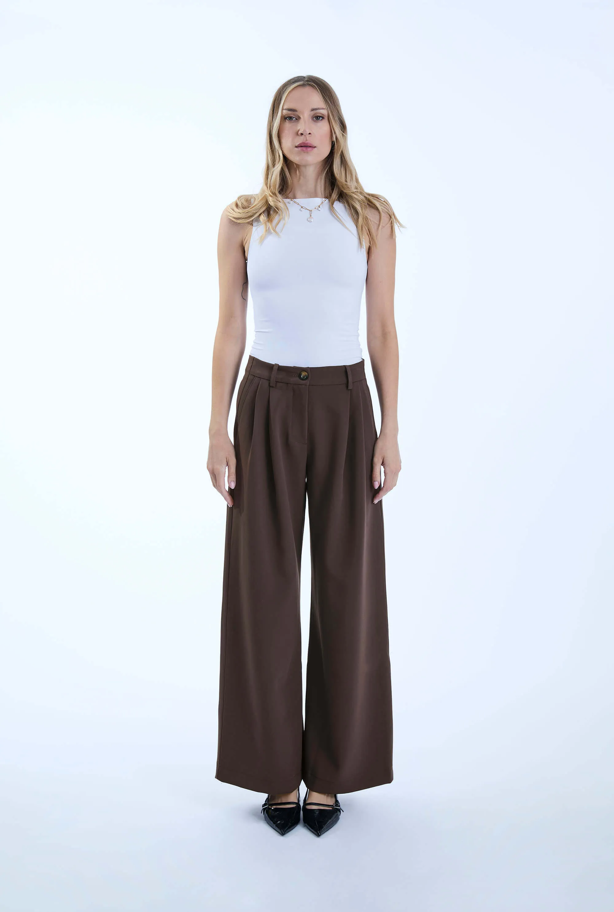 Pin Tuck Brown Trousers