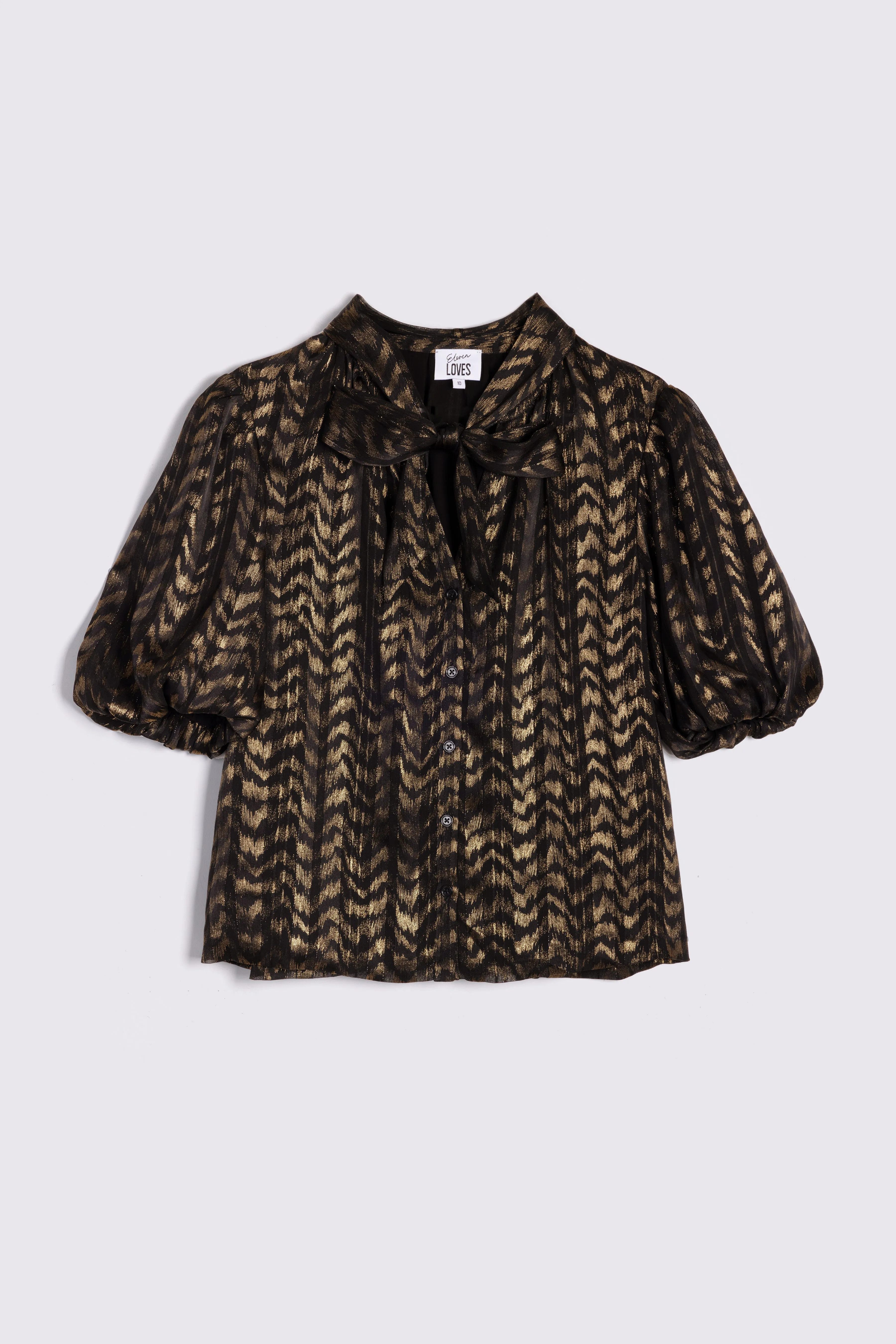 POPPY GOLD PRINT PUFF SLEEVE BLOUSE (BLACK/GOLD)