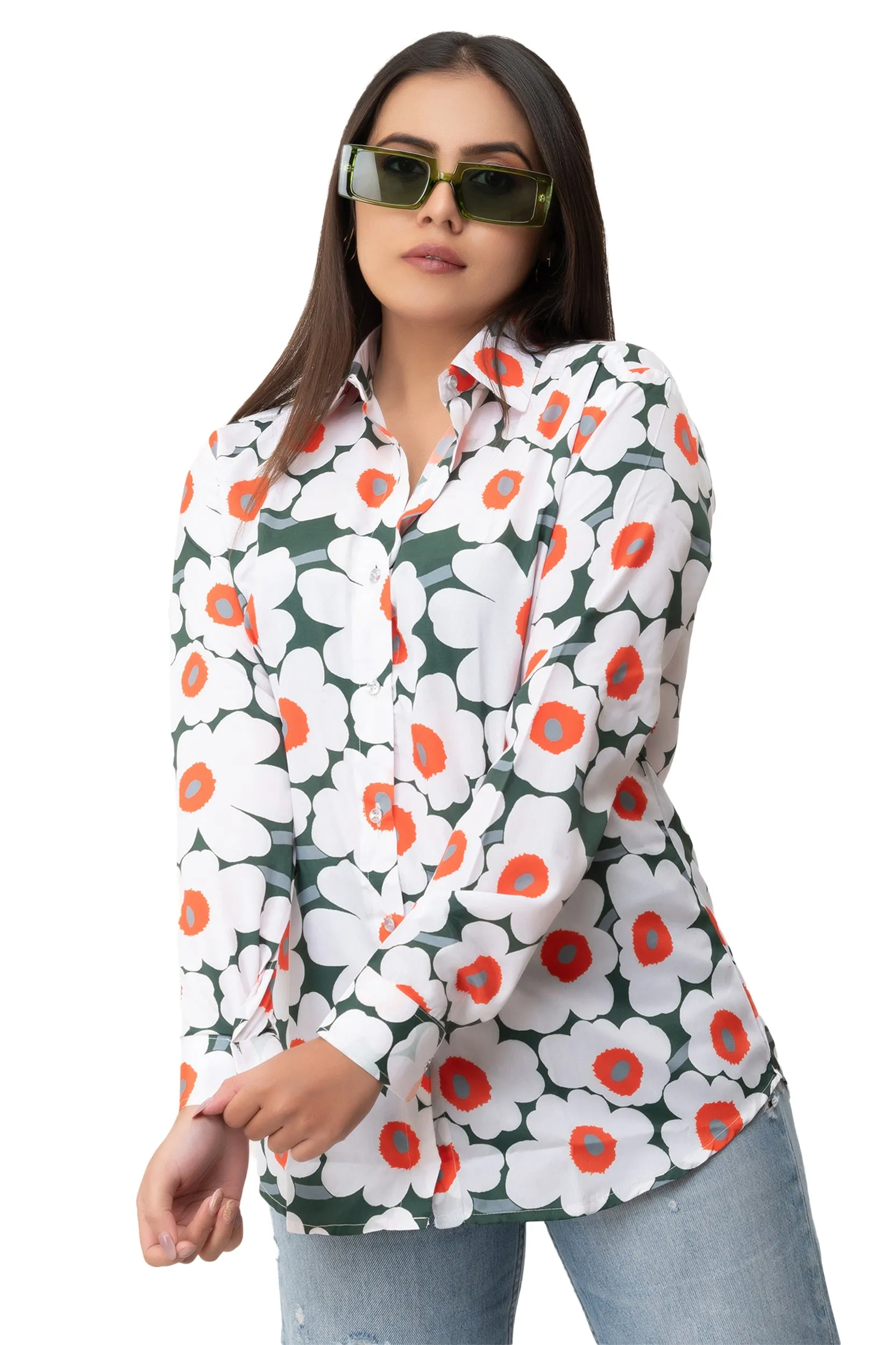 Poppy Green Floral Printed Shirt