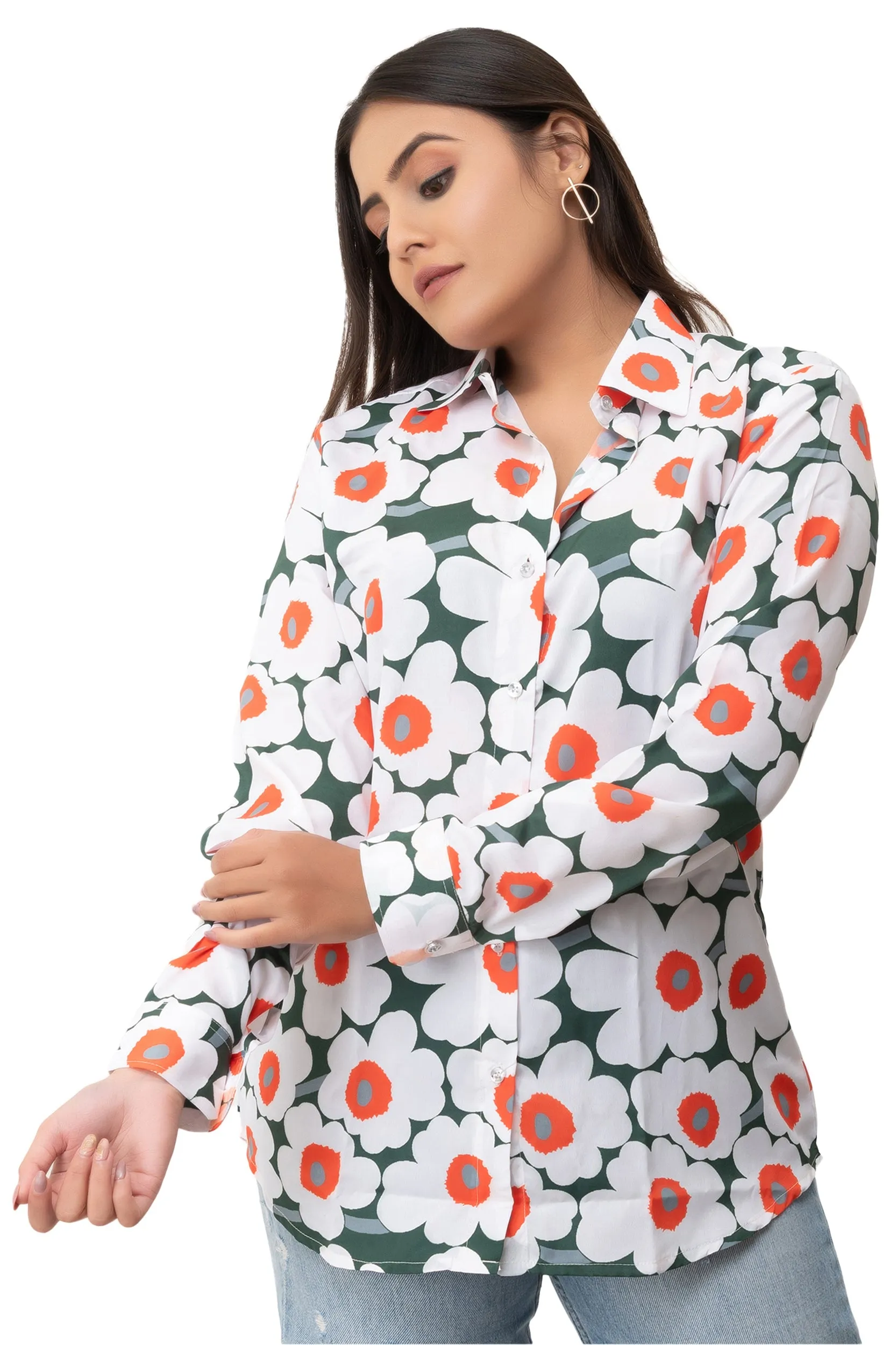 Poppy Green Floral Printed Shirt