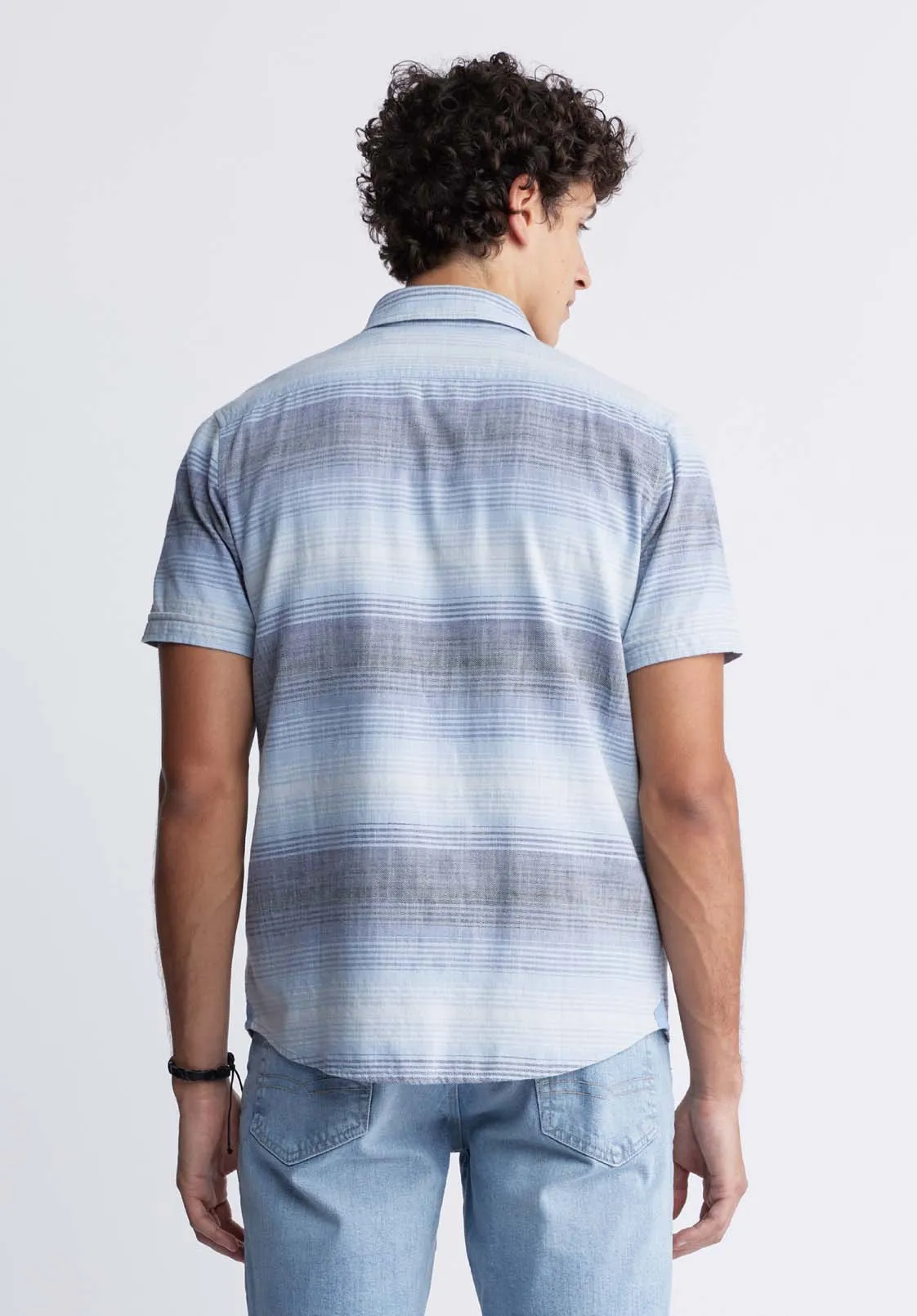 Siboa Men's Short-Sleeve Striped Shirt in Mirage Blue & Grey - BM24303