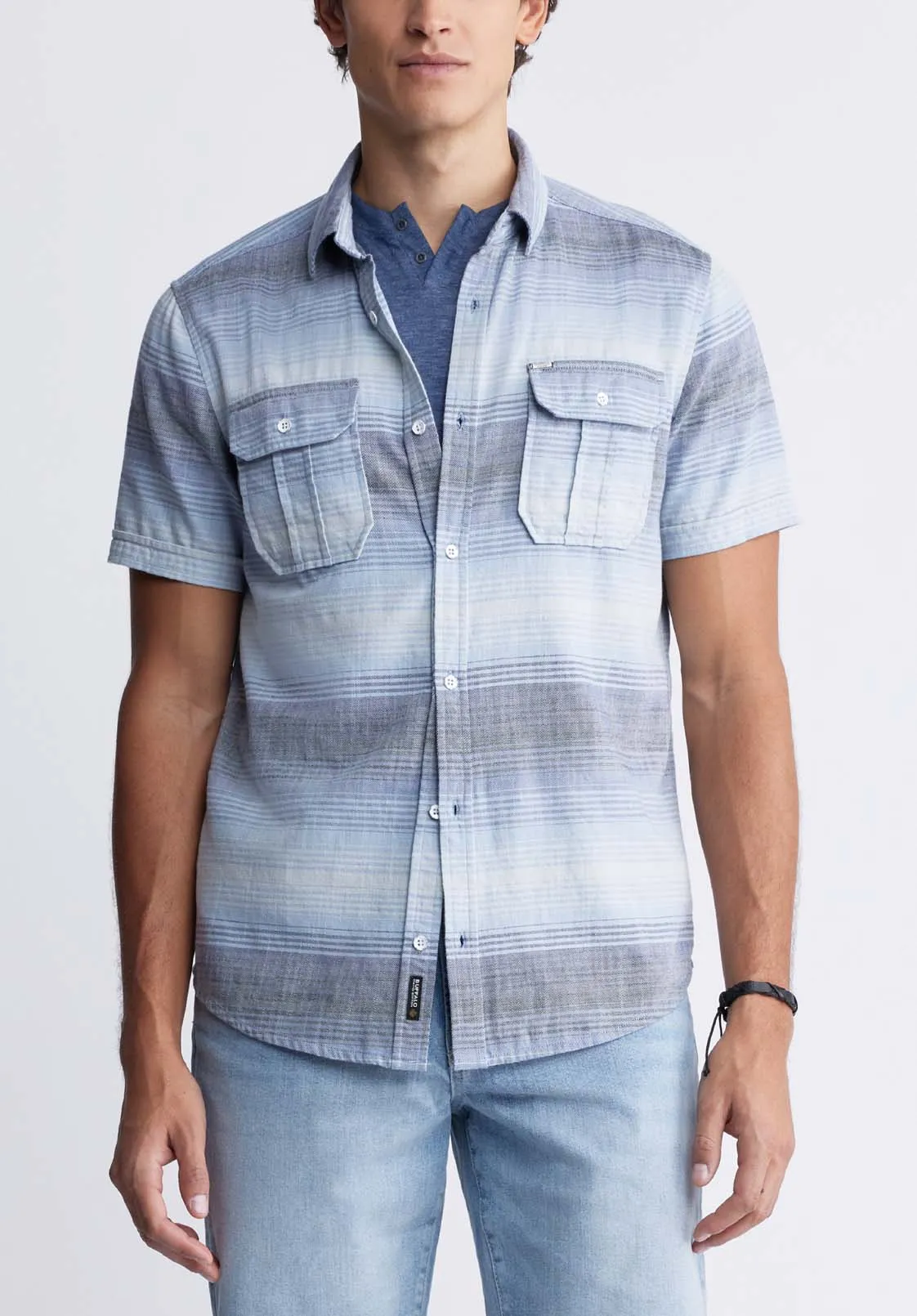 Siboa Men's Short-Sleeve Striped Shirt in Mirage Blue & Grey - BM24303