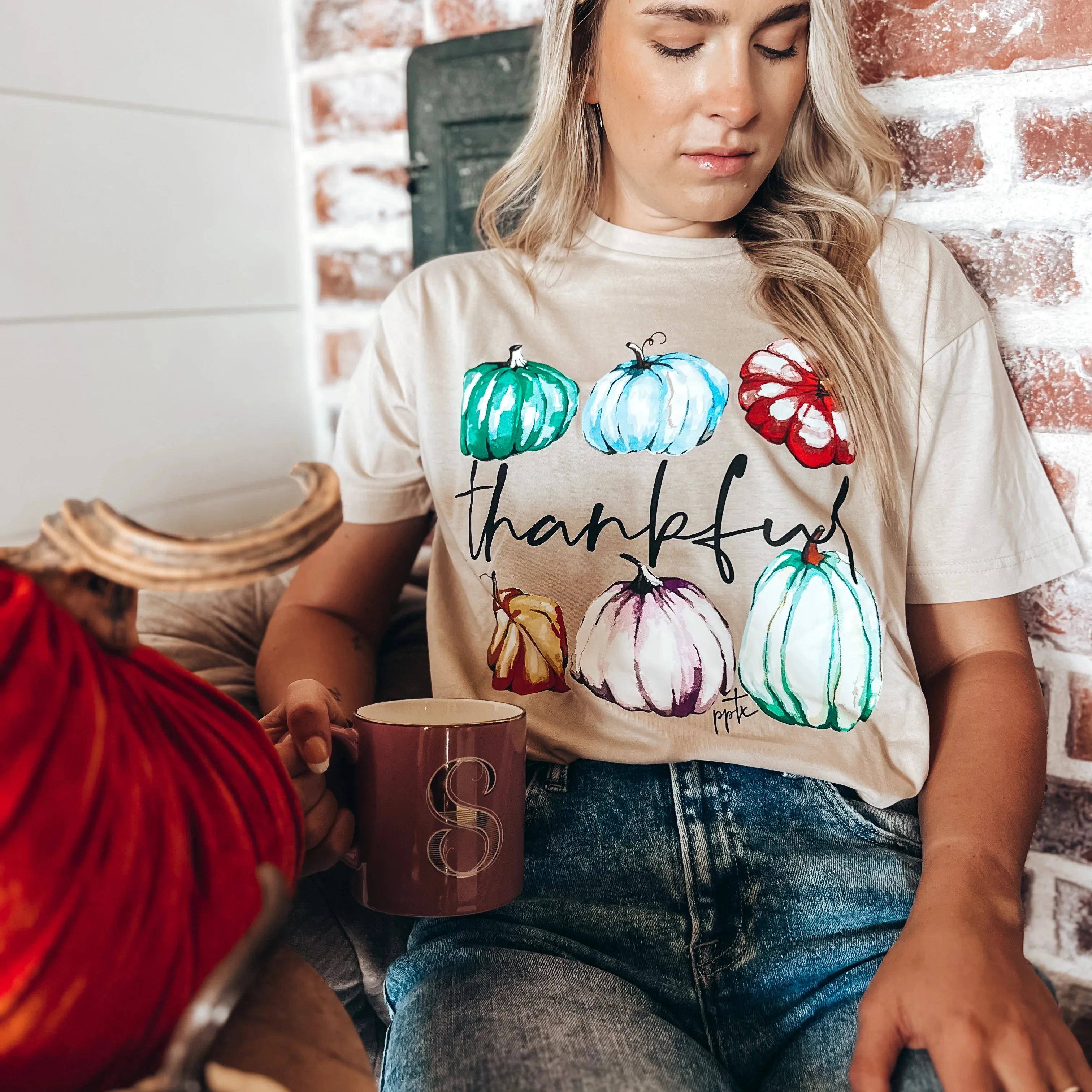 'Thankful' Painted Pumpkins Short Sleeve Graphic Tee