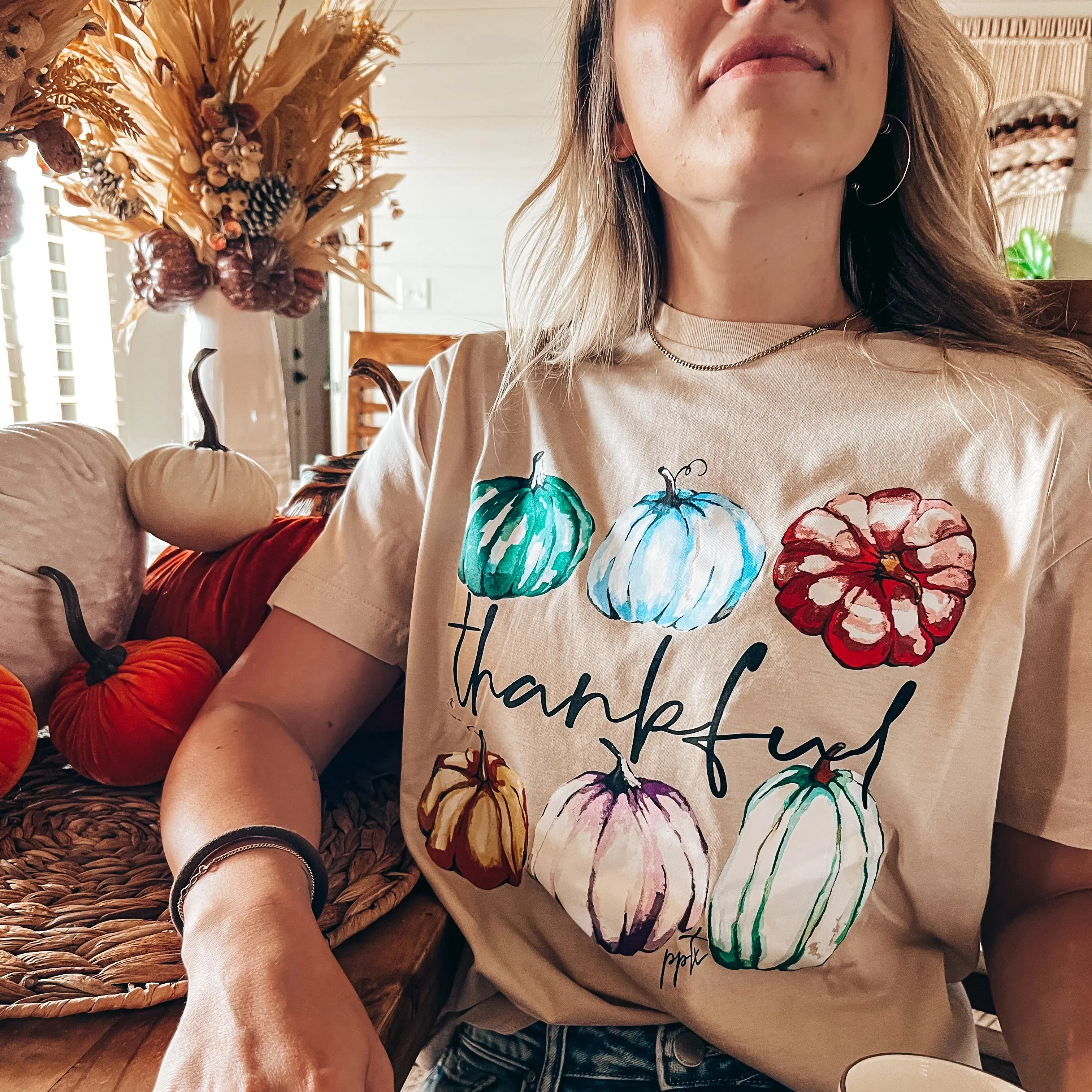 'Thankful' Painted Pumpkins Short Sleeve Graphic Tee