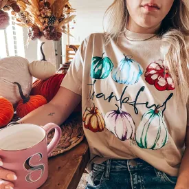 'Thankful' Painted Pumpkins Short Sleeve Graphic Tee