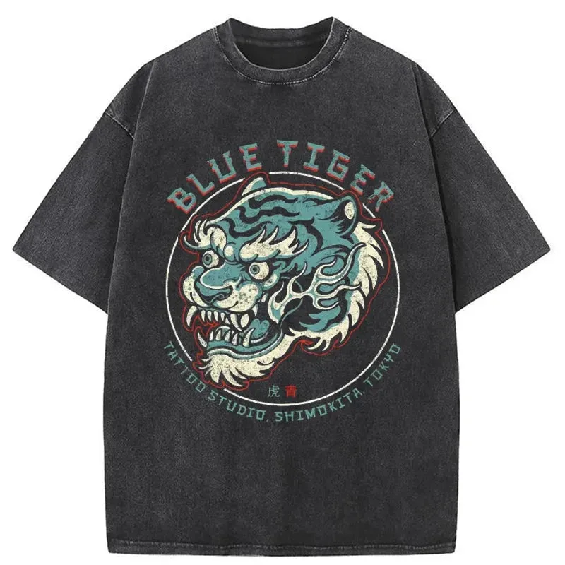 Tokyo-Tiger Blue Tiger Japanese Washed T-Shirt