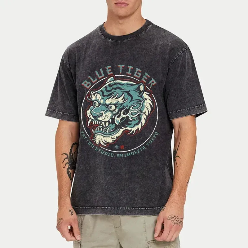 Tokyo-Tiger Blue Tiger Japanese Washed T-Shirt