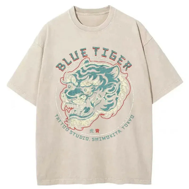 Tokyo-Tiger Blue Tiger Japanese Washed T-Shirt