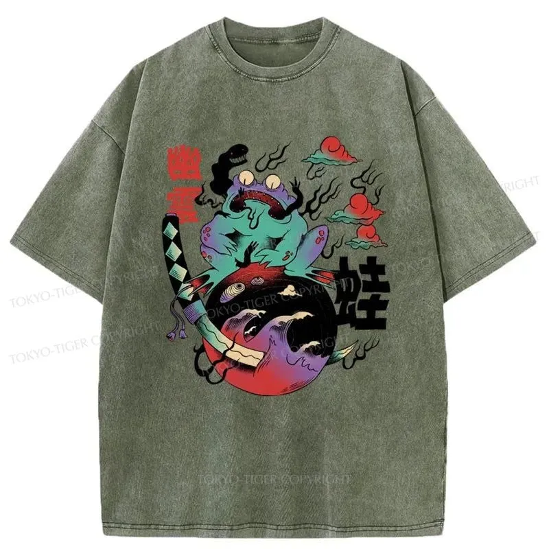 Tokyo-Tiger Ghosts and Frogs Japanese Washed T-Shirt