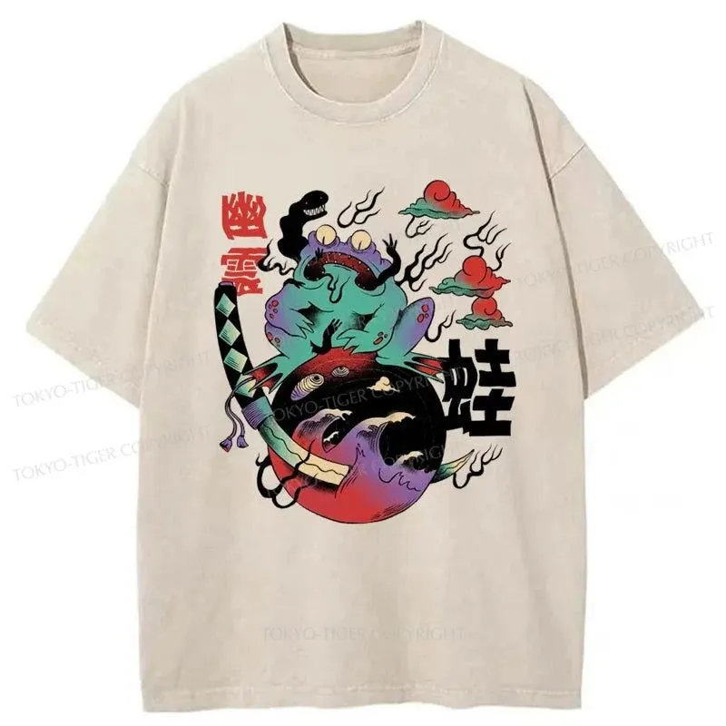 Tokyo-Tiger Ghosts and Frogs Japanese Washed T-Shirt