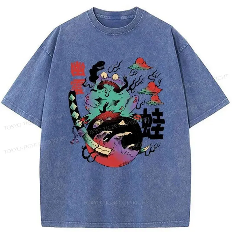 Tokyo-Tiger Ghosts and Frogs Japanese Washed T-Shirt