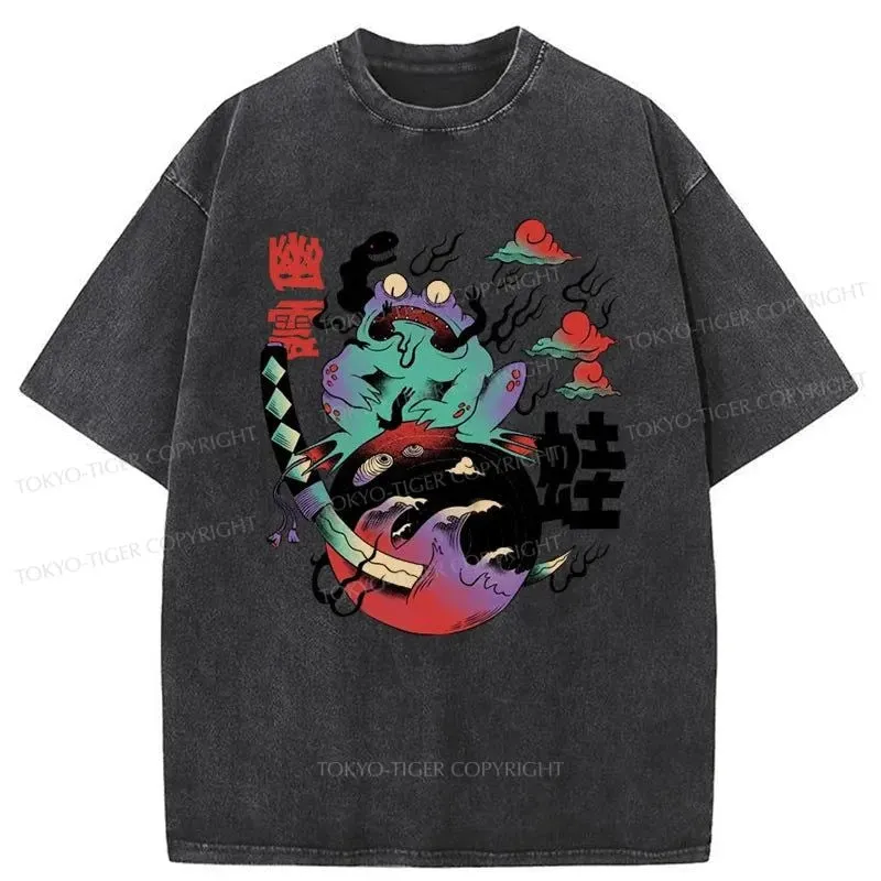 Tokyo-Tiger Ghosts and Frogs Japanese Washed T-Shirt