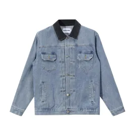 Washed And Worn Embossed Letters Denim Coat Set