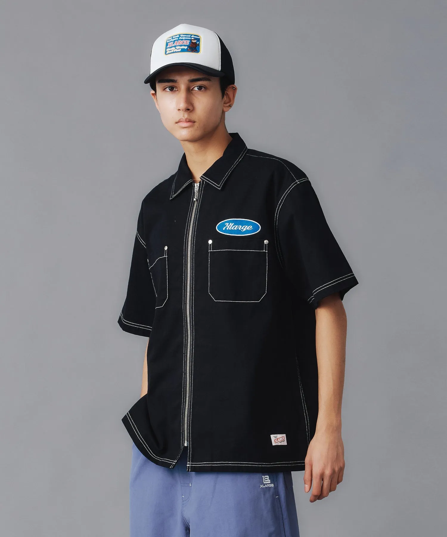 ZIP UP S/S WORK SHIRT